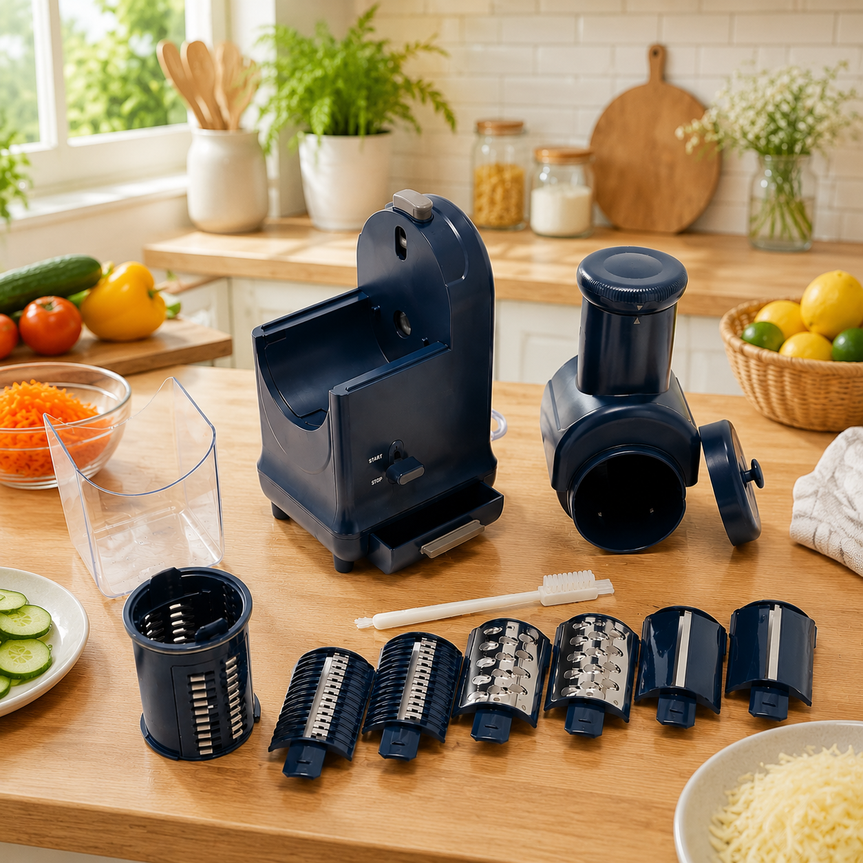 Rotary Cheese Grater with 5 Stainless Steel Blades – Manual Hand Crank Vegetable Slicer, Multi-Function Kitchen Shredder for Cheese, Vegetables & Meal Prep