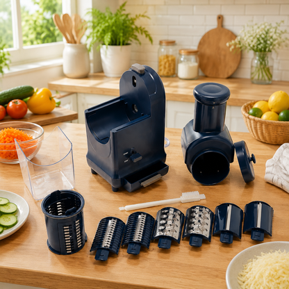 Rotary Cheese Grater with 5 Stainless Steel Blades – Manual Hand Crank Vegetable Slicer, Multi-Function Kitchen Shredder for Cheese, Vegetables & Meal Prep